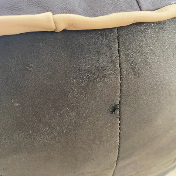 Round Leather Pouf Ottoman - Picture 3 of 5